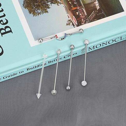 Stuppendux 14 جرام 1.6 مللي متر الفولاذ المقاوم للصدأ الصناعية الحديد القرط الغضروف ثقب الجسم مجوهرات 38 مللي متر للنساء الرجال in Kuwait