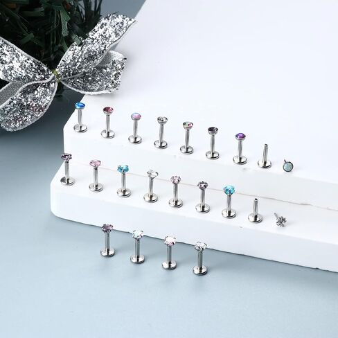 JeryWe 20 قطعة من حلقات الشفاه بدون خيط 16 جرام مجوهرات لابريت تشيكوسلوفاكيا الشفاه ترصيع الفولاذ المقاوم للصدأ أقراط الغضروف للنساء مونرو ميدوسا ثقب المجوهرات 6/8 مم طول القضيب in Kuwait