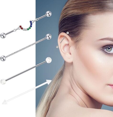 Stuppendux 14 جرام 1.6 مللي متر الفولاذ المقاوم للصدأ الصناعية الحديد القرط الغضروف ثقب الجسم مجوهرات 38 مللي متر للنساء الرجال in Kuwait