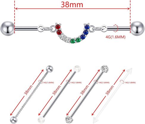 Stuppendux 14 جرام 1.6 مللي متر الفولاذ المقاوم للصدأ الصناعية الحديد القرط الغضروف ثقب الجسم مجوهرات 38 مللي متر للنساء الرجال in Kuwait
