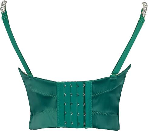 مشد علوي نسائي من ELLACCI مصنوع من الساتان الماسي وأحجار الراين وحزام كتف بوستير قصير للحفلات والنوادي باللون الأخضر in Kuwait