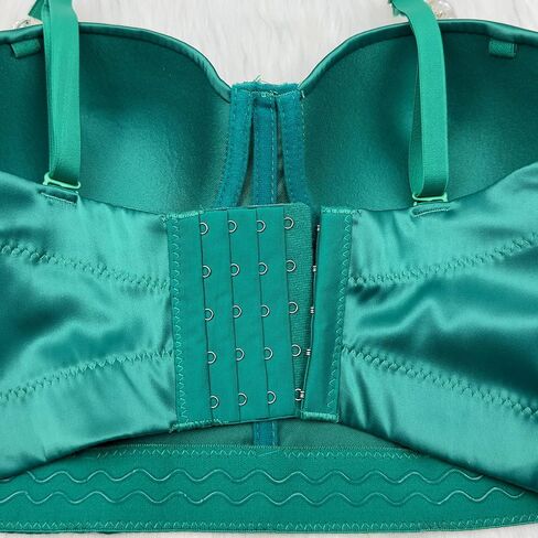 مشد علوي نسائي من ELLACCI مصنوع من الساتان الماسي وأحجار الراين وحزام كتف بوستير قصير للحفلات والنوادي باللون الأخضر in Kuwait