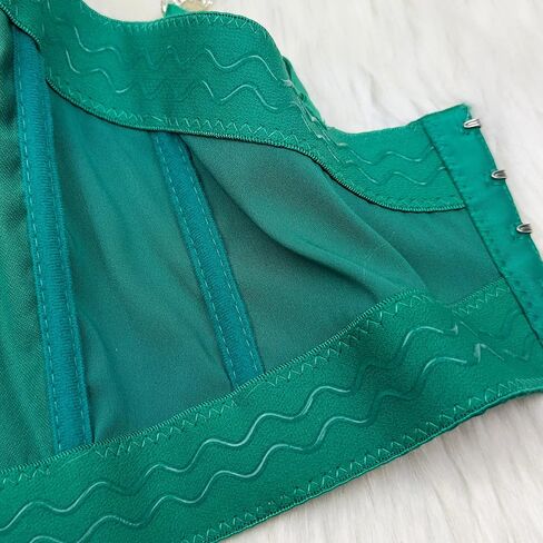 مشد علوي نسائي من ELLACCI مصنوع من الساتان الماسي وأحجار الراين وحزام كتف بوستير قصير للحفلات والنوادي باللون الأخضر in Kuwait