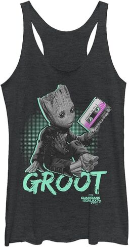 Marvel Junior's Universe Neon Baby Groot Tri-Blend Racerback Layering Tank, Black Heather, X-Large in Saudi Arabia
