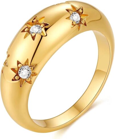 18K الذهب الكرواسون خاتم النجوم قبة خاتم زركون مكتنزة خاتم هدية للنساء الفتيات حجم 6 إلى 9 in Kuwait