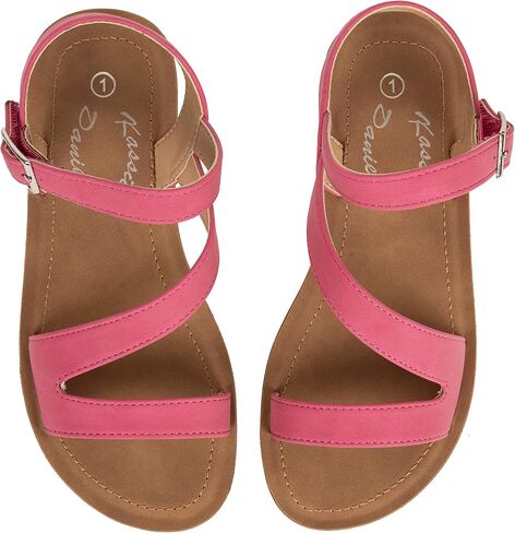 Kassie Daniela Girls Sandals Comfortable Open Toe Straps with Ankle Buckle Slide Flats Lan-2 in Kuwait
