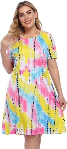 فستان نسائي بصبغة التعادل مقاس كبير فساتين بوهو صيفية كاجوال بدون أكمام in Kuwait