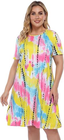 فستان نسائي بصبغة التعادل مقاس كبير فساتين بوهو صيفية كاجوال بدون أكمام in Kuwait