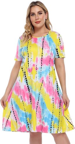 فستان نسائي بصبغة التعادل مقاس كبير فساتين بوهو صيفية كاجوال بدون أكمام in Kuwait