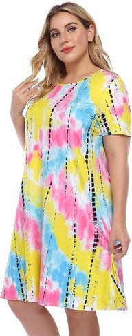 فستان نسائي بصبغة التعادل مقاس كبير فساتين بوهو صيفية كاجوال بدون أكمام in Kuwait