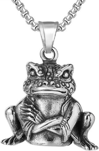 Toad Necklace for Men, Hip Hop Frog Necklace, Norse Viking Toad Pendant Necklace with 23.6"Chain, Stainless Steel Punk Rock Frog Pendant, Vintage Animal Frog Necklace Jewelry Gift for Men Boys in Saudi Arabia
