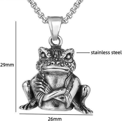 Toad Necklace for Men, Hip Hop Frog Necklace, Norse Viking Toad Pendant Necklace with 23.6"Chain, Stainless Steel Punk Rock Frog Pendant, Vintage Animal Frog Necklace Jewelry Gift for Men Boys in Saudi Arabia