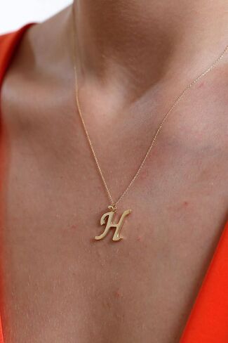 قلادة من الذهب الخالص عيار 14 قيراط غير مشوهة | قلادات أولية مخصصة من Dainty Charm للنساء والفتيات المراهقات | مجوهرات قلادة مخصصة | عيد ميلاد، هدايا عيد الحب | كاديناس أورو موهير | 18'' in Kuwait