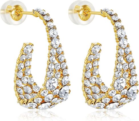 925 الفضة بوست كريستال أقراط مسمار متدلى للنساء، 18 قيراط ذهب أصفر مطلي كريستال أقراط هوب للنساء, نحاس أصفر, كريستال in Kuwait