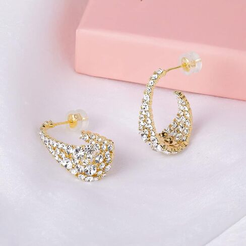 925 الفضة بوست كريستال أقراط مسمار متدلى للنساء، 18 قيراط ذهب أصفر مطلي كريستال أقراط هوب للنساء, نحاس أصفر, كريستال in Kuwait