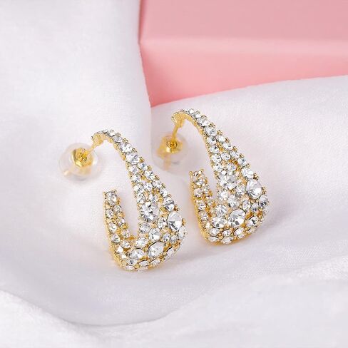 925 الفضة بوست كريستال أقراط مسمار متدلى للنساء، 18 قيراط ذهب أصفر مطلي كريستال أقراط هوب للنساء, نحاس أصفر, كريستال in Kuwait