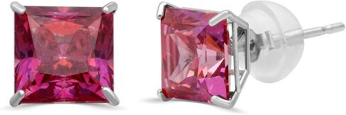 Jewelili 10K White and Yellow Gold 6 MM Cubic Zirconia Square Shape Stud Earrings in Saudi Arabia