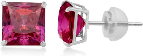 Jewelili 10K White and Yellow Gold 6 MM Cubic Zirconia Square Shape Stud Earrings in Saudi Arabia