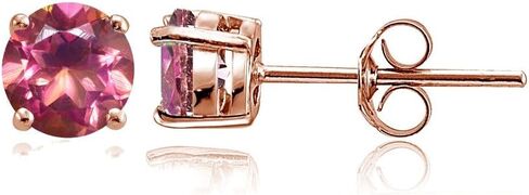 Sterling Silver Treated Pink Topaz Round Stud Earrings, 6mm in Saudi Arabia
