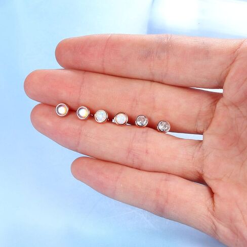 JeryWe 3 أزواج 925 أقراط من الفضة الإسترلينية للنساء والفتيات والأطفال أقراط حجر القمر أوبال مكعب زركونيا أقراط صغيرة مجموعة أقراط صغيرة لا تسبب الحساسية تشيكوسلوفاكيا ثقب المجوهرات هدية حجم 4 مم in Kuwait