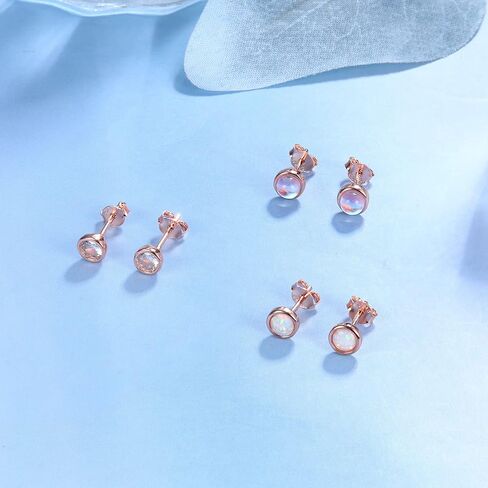 JeryWe 3 أزواج 925 أقراط من الفضة الإسترلينية للنساء والفتيات والأطفال أقراط حجر القمر أوبال مكعب زركونيا أقراط صغيرة مجموعة أقراط صغيرة لا تسبب الحساسية تشيكوسلوفاكيا ثقب المجوهرات هدية حجم 4 مم in Kuwait