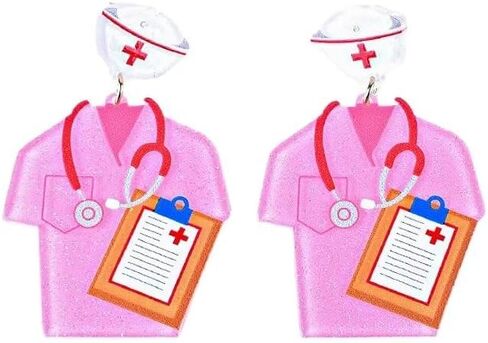 Azusa Sun لطيف الممرضات أقراط للنساء الفتيات الوردي الأزرق الممرضات موحدة ممرضة قبعة سماعة الطبيب أقراط الممرضات هدايا عيد المجوهرات in Kuwait