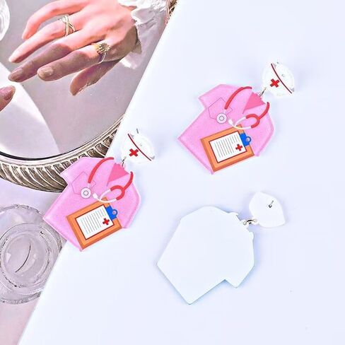 Azusa Sun لطيف الممرضات أقراط للنساء الفتيات الوردي الأزرق الممرضات موحدة ممرضة قبعة سماعة الطبيب أقراط الممرضات هدايا عيد المجوهرات in Kuwait