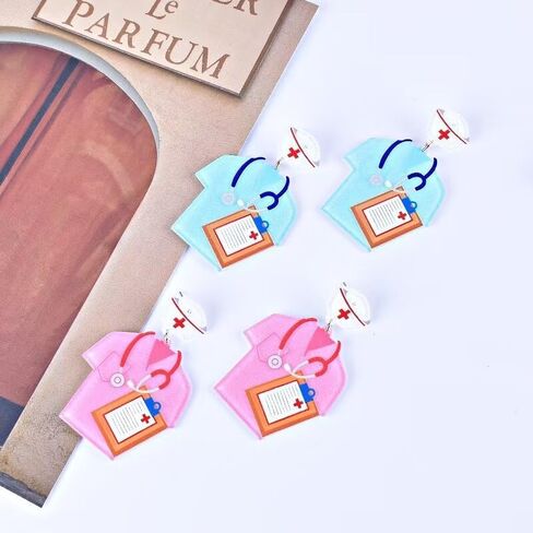 Azusa Sun لطيف الممرضات أقراط للنساء الفتيات الوردي الأزرق الممرضات موحدة ممرضة قبعة سماعة الطبيب أقراط الممرضات هدايا عيد المجوهرات in Kuwait