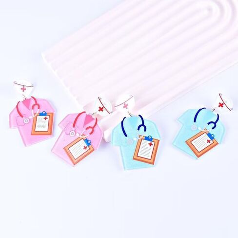 Azusa Sun لطيف الممرضات أقراط للنساء الفتيات الوردي الأزرق الممرضات موحدة ممرضة قبعة سماعة الطبيب أقراط الممرضات هدايا عيد المجوهرات in Kuwait