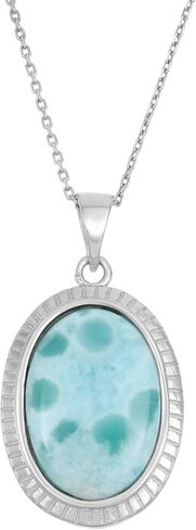 Beaux Bijoux Natural Larimar Sterling Silver Pendant Necklace Vintage Style with 18" Silver Chain Necklace for Women in Kuwait