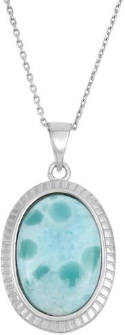 Beaux Bijoux Natural Larimar Sterling Silver Pendant Necklace Vintage Style with 18" Silver Chain Necklace for Women in Kuwait