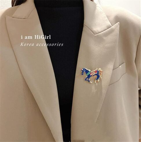 Blue Enamel Horse Brooch For Women Men Alloy Steed Animal Brooch Pin Elegant Horse Brooch Pin for Women Girl Animal Jewlery, Alloy Steel, no gemstone in Kuwait
