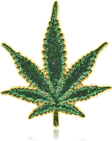 Marijuana Weed Leaf Glitter Enamel Lapel Pin in Saudi Arabia