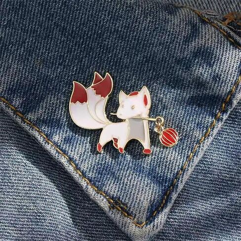 Cartoon Three-tailed Fox Enamel Lapel Pins Red Tail Animal Brooches Lapel Pin Badge Cartoon Fox Brooches For Women Kids Brooches Badges Fashion Cute Jewelry Gift Pins Gift for Friend, Metal, no in Kuwait