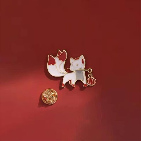 Cartoon Three-tailed Fox Enamel Lapel Pins Red Tail Animal Brooches Lapel Pin Badge Cartoon Fox Brooches For Women Kids Brooches Badges Fashion Cute Jewelry Gift Pins Gift for Friend, Metal, no in Kuwait