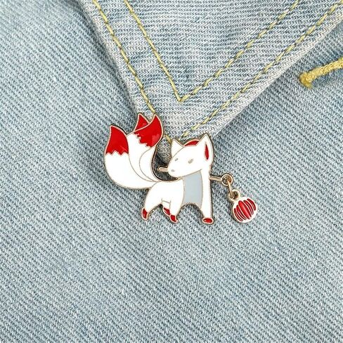 Cartoon Three-tailed Fox Enamel Lapel Pins Red Tail Animal Brooches Lapel Pin Badge Cartoon Fox Brooches For Women Kids Brooches Badges Fashion Cute Jewelry Gift Pins Gift for Friend, Metal, no in Kuwait