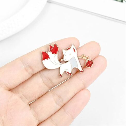 Cartoon Three-tailed Fox Enamel Lapel Pins Red Tail Animal Brooches Lapel Pin Badge Cartoon Fox Brooches For Women Kids Brooches Badges Fashion Cute Jewelry Gift Pins Gift for Friend, Metal, no in Kuwait