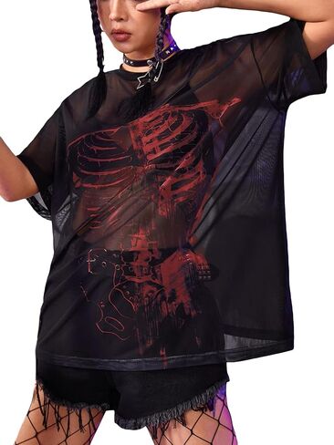 Floerns Women's Short Sleeve See Through Sheer Mesh Tee Shirt Blouse Tops in Saudi Arabia
