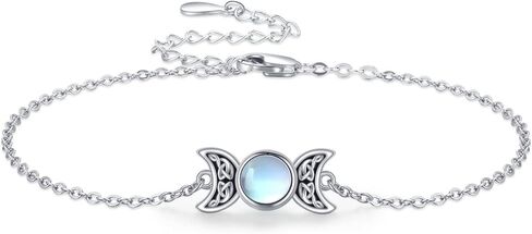 لوتس وورقة ثلاثية القمر آلهة سوار الفضة الاسترليني Moonstone القمر مجوهرات الوثنية الويكا تميمة سوار الثلاثي القمر آلهة هدايا للنساء فتاة in Kuwait