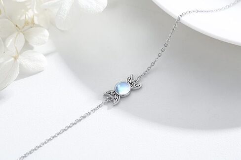 لوتس وورقة ثلاثية القمر آلهة سوار الفضة الاسترليني Moonstone القمر مجوهرات الوثنية الويكا تميمة سوار الثلاثي القمر آلهة هدايا للنساء فتاة in Kuwait