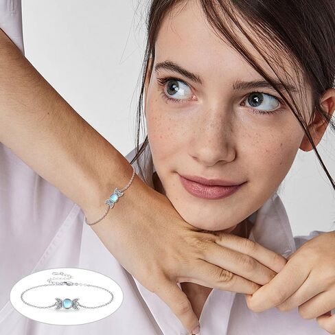 لوتس وورقة ثلاثية القمر آلهة سوار الفضة الاسترليني Moonstone القمر مجوهرات الوثنية الويكا تميمة سوار الثلاثي القمر آلهة هدايا للنساء فتاة in Kuwait