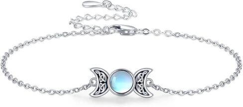 لوتس وورقة ثلاثية القمر آلهة سوار الفضة الاسترليني Moonstone القمر مجوهرات الوثنية الويكا تميمة سوار الثلاثي القمر آلهة هدايا للنساء فتاة in Kuwait