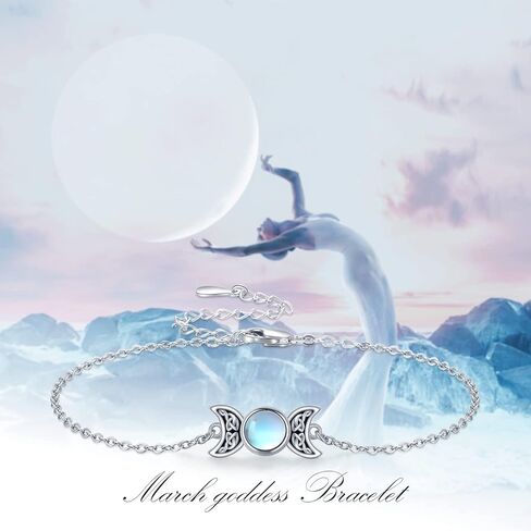 لوتس وورقة ثلاثية القمر آلهة سوار الفضة الاسترليني Moonstone القمر مجوهرات الوثنية الويكا تميمة سوار الثلاثي القمر آلهة هدايا للنساء فتاة in Kuwait
