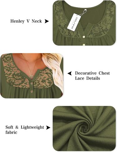 قمصان نسائية من DOLNINE بمقاسات كبيرة وأكمام قصيرة وقمصان Henley من الدانتيل وأزرار حتى الرقبة على شكل حرف V، بلوزات تونيك in Kuwait