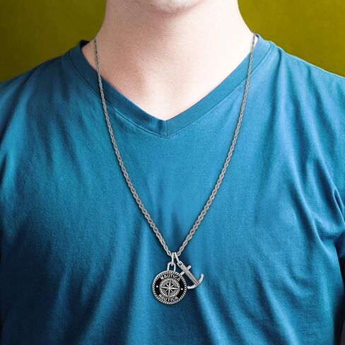 Nautica Oxidized Stainless Steel Black Enamel Compass Anchor Rope Chain Necklace for Men in Saudi Arabia