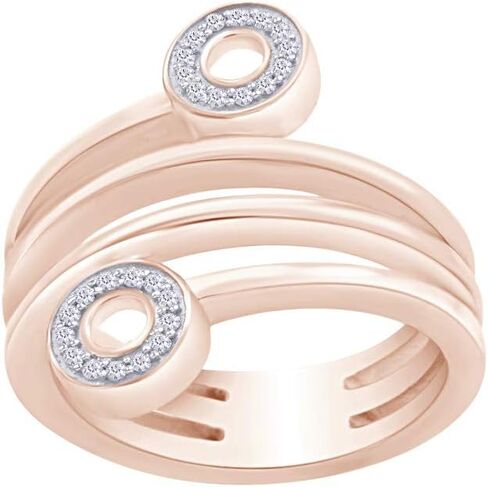 خاتم كوكتيل عصري مزين بالألماس الطبيعي الأبيض مطلي بالذهب عيار 14 قيراط وفضة إسترلينية عيار 925 (0.06 قيراط، لون I-J، وضوح I2-I3) in Kuwait