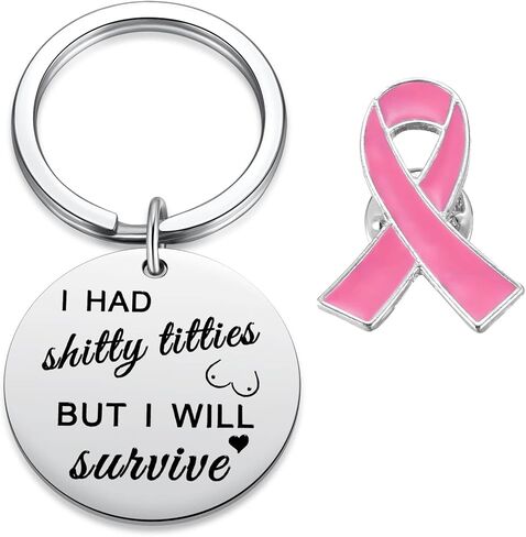 سلسلة مفاتيح هدية للناجين من سرطان الثدي من Ralukiia، هدايا كيميائية لمرضى السرطان، دبوس للتوعية بشريط وردي لشهر أكتوبر in Kuwait