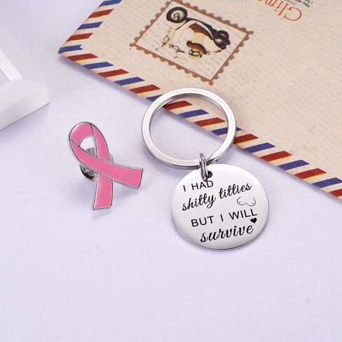 سلسلة مفاتيح هدية للناجين من سرطان الثدي من Ralukiia، هدايا كيميائية لمرضى السرطان، دبوس للتوعية بشريط وردي لشهر أكتوبر in Kuwait