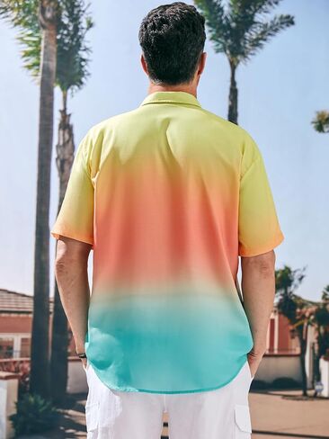 قمصان Hardaddy الرجالية المتدرجة بأكمام قصيرة مطبوعة على طراز هاواي للصيف والشاطئ كاجوال بأزرار سفلية in Kuwait