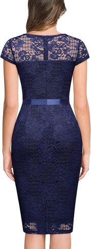 فستان كوكتيل نسائي من Miusol ذو رقبة على شكل حرف V أنيق مزين بالزهور وأكمام قصيرة in Kuwait